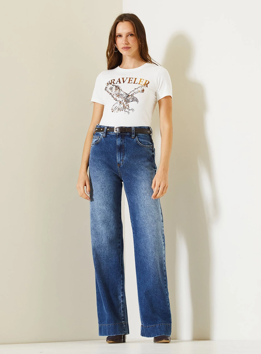 Calça Jeans New Loren Feminina Com Cintura Média Índigo 1