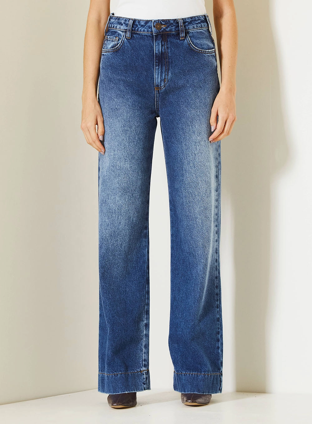 Calça Jeans New Loren Feminina Com Cintura Média Índigo 2