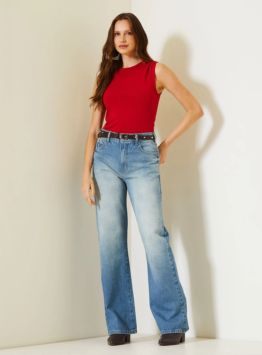 Calça Jeans Feminina New Loren Com Cintura Alta Índigo 1