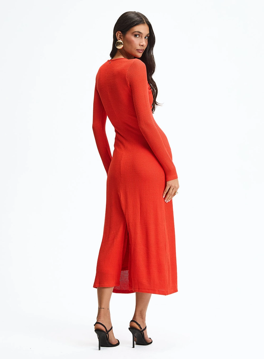 Vestido Longo Slim Manga Longa Laranja 4
