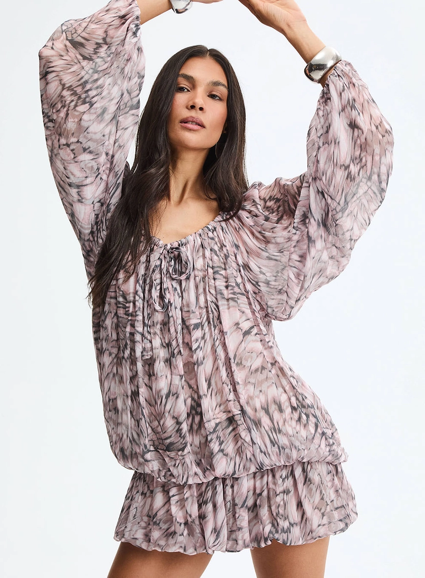 Vestido Curto Balonê Estampado Com Decote Redondo Estampados 3