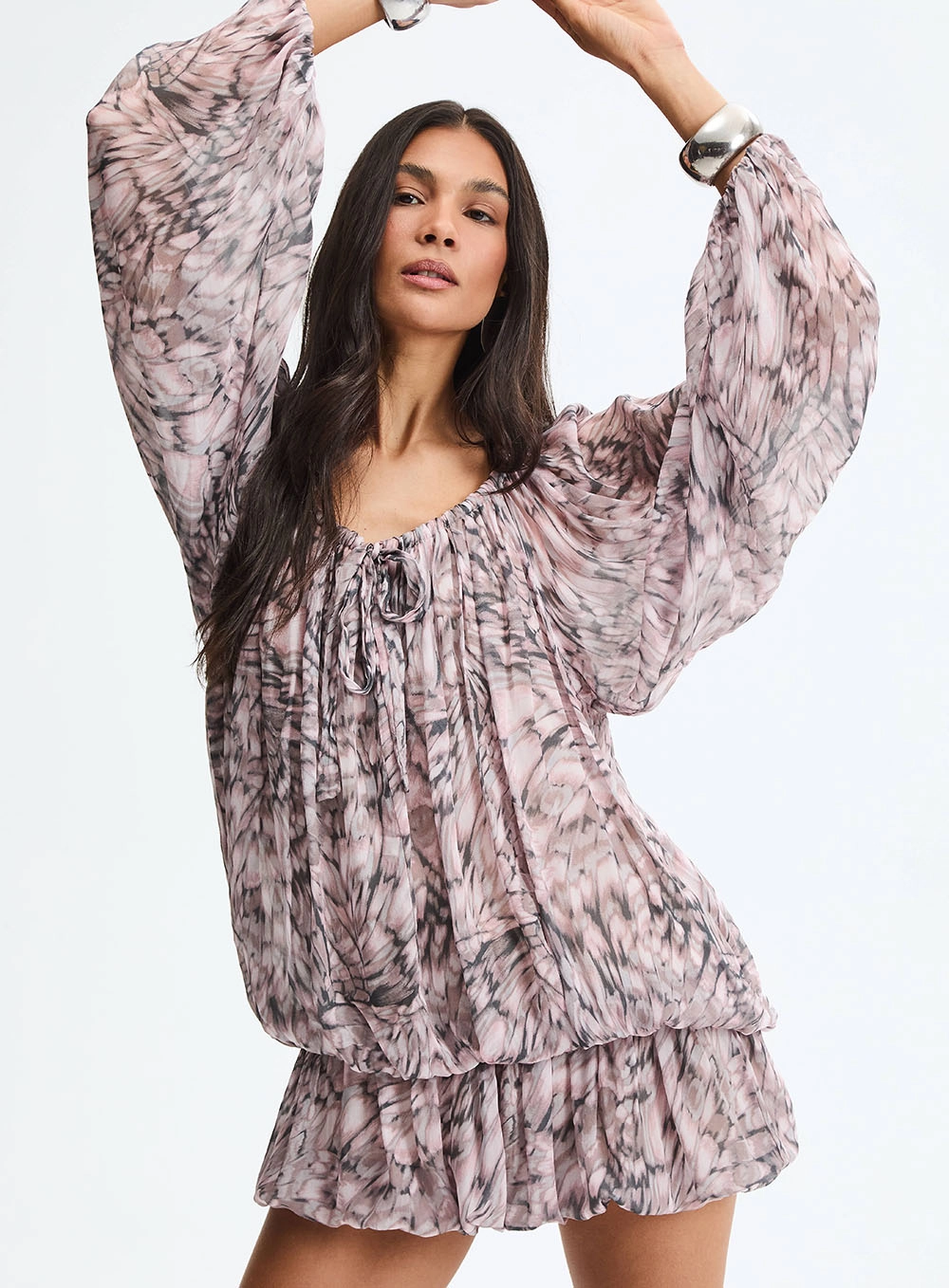Vestido Curto Balonê Estampado Com Decote Redondo Estampados 3