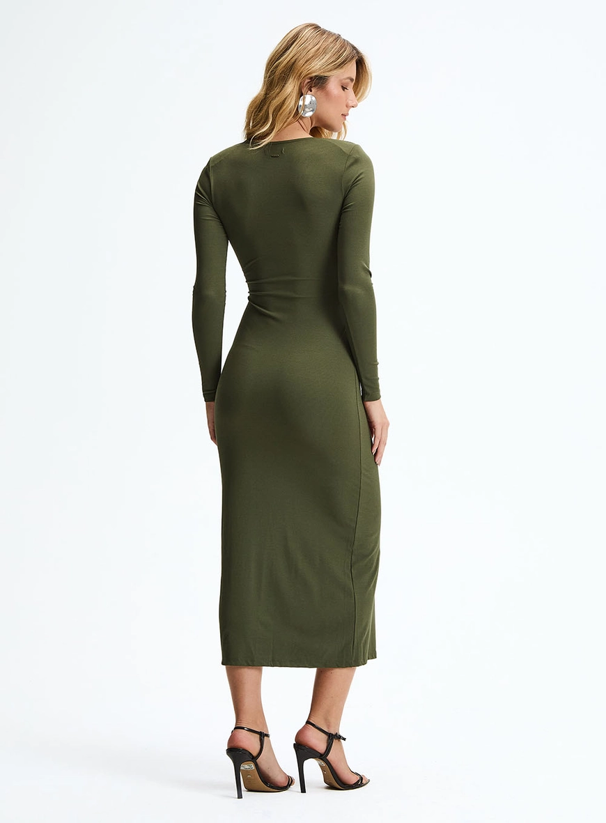 Vestido Midi Detalhe Torção E Fenda Verde 4