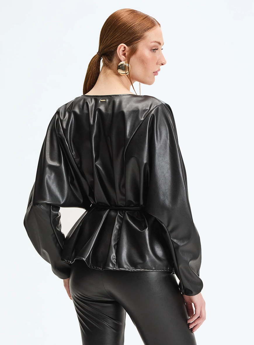Casaco Feminino Transpassado Pu Preto 3