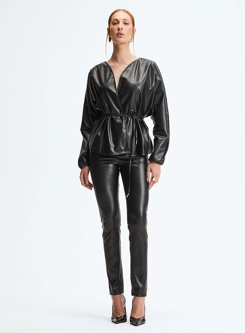 Casaco Feminino Transpassado Pu Preto 4