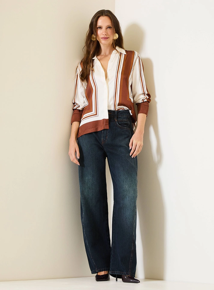 Calça Jeans Barrel Feminina Com Cintura Média Índigo 1