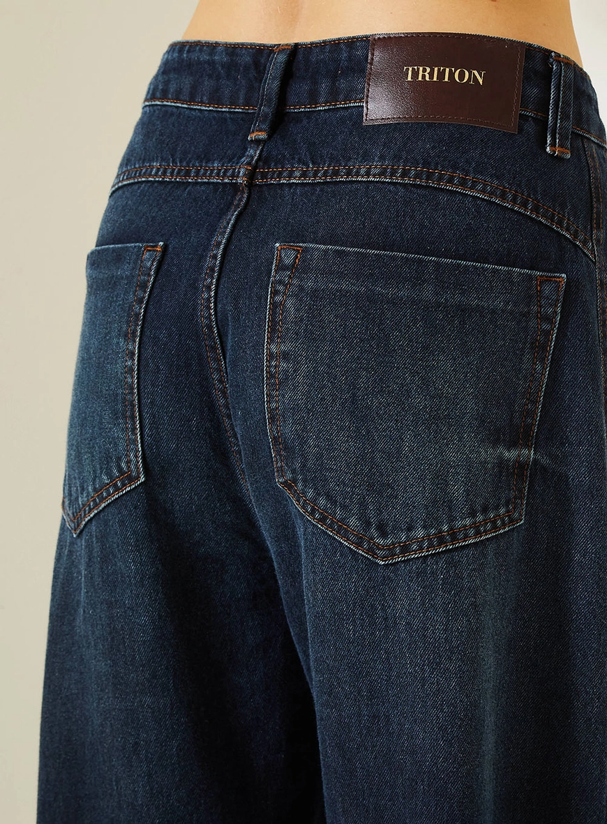 Calça Jeans Barrel Feminina Com Cintura Média Índigo 5