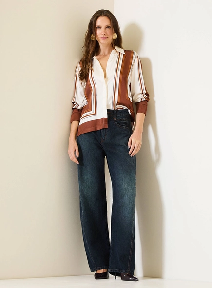 Calça Jeans Barrel Feminina Com Cintura Média