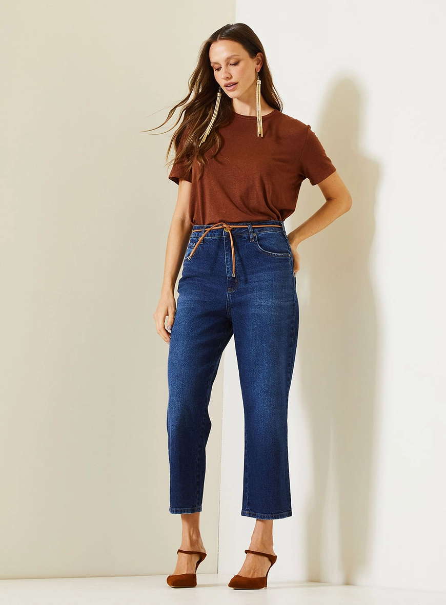 Calça Jeans Feminina Carol Com Cinto Fino Em Pu Índigo 1