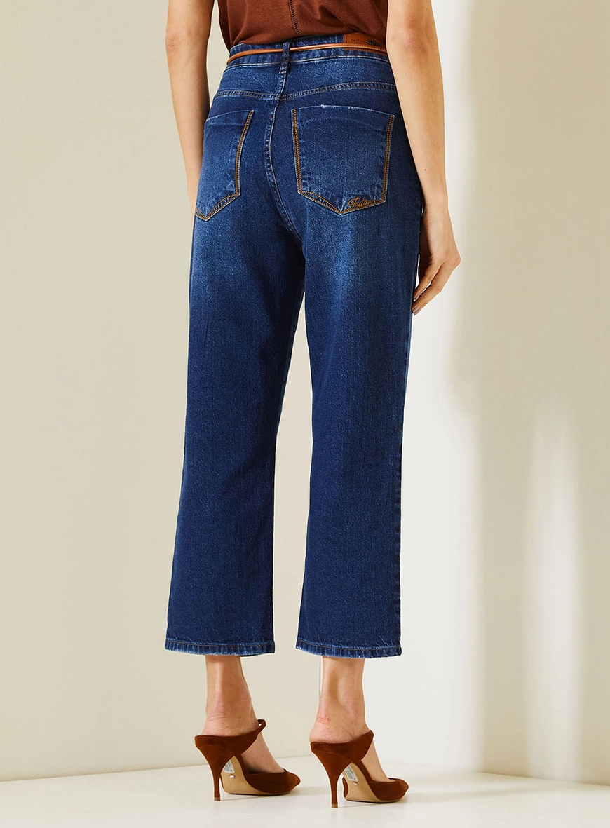 Calça Jeans Feminina Carol Com Cinto Fino Em Pu Índigo 4