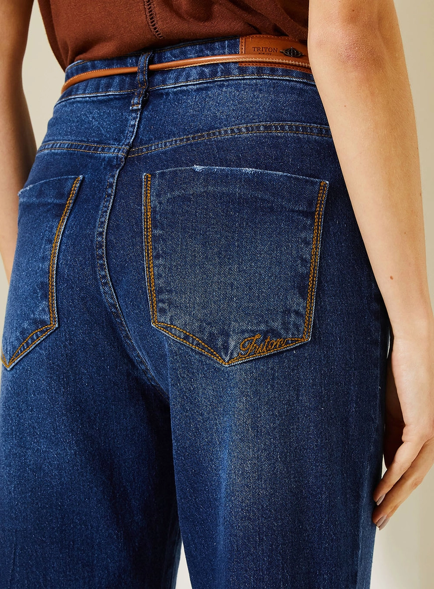 Calça Jeans Feminina Carol Com Cinto Fino Em Pu Índigo 5