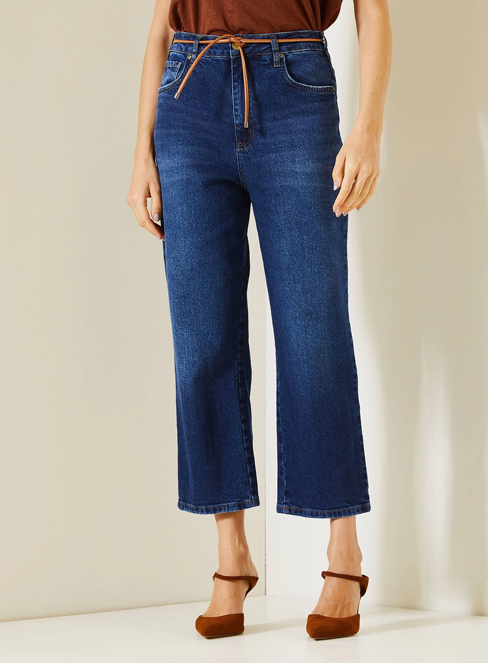 Calça Jeans Feminina Carol Com Cinto Fino Em Pu Índigo 2