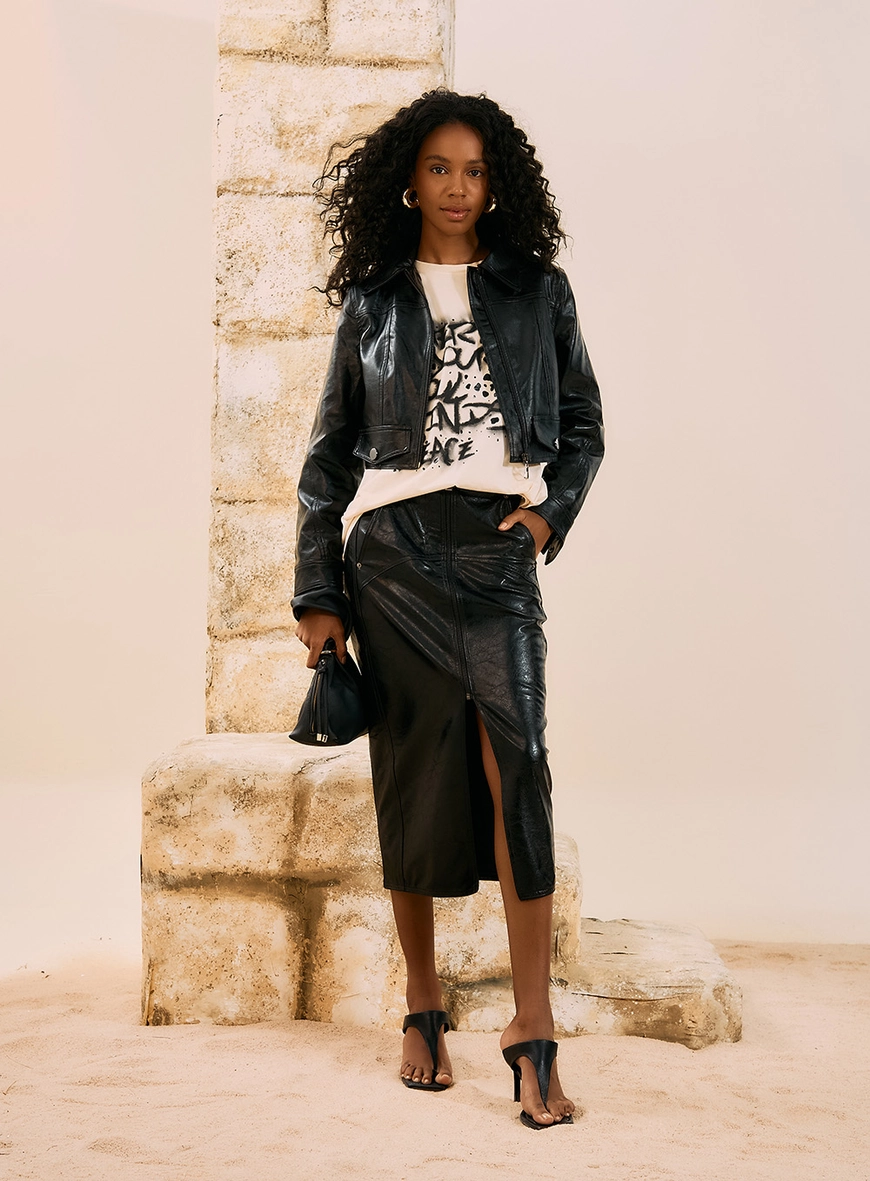 Jaqueta Cropped Em Pu Preto 1