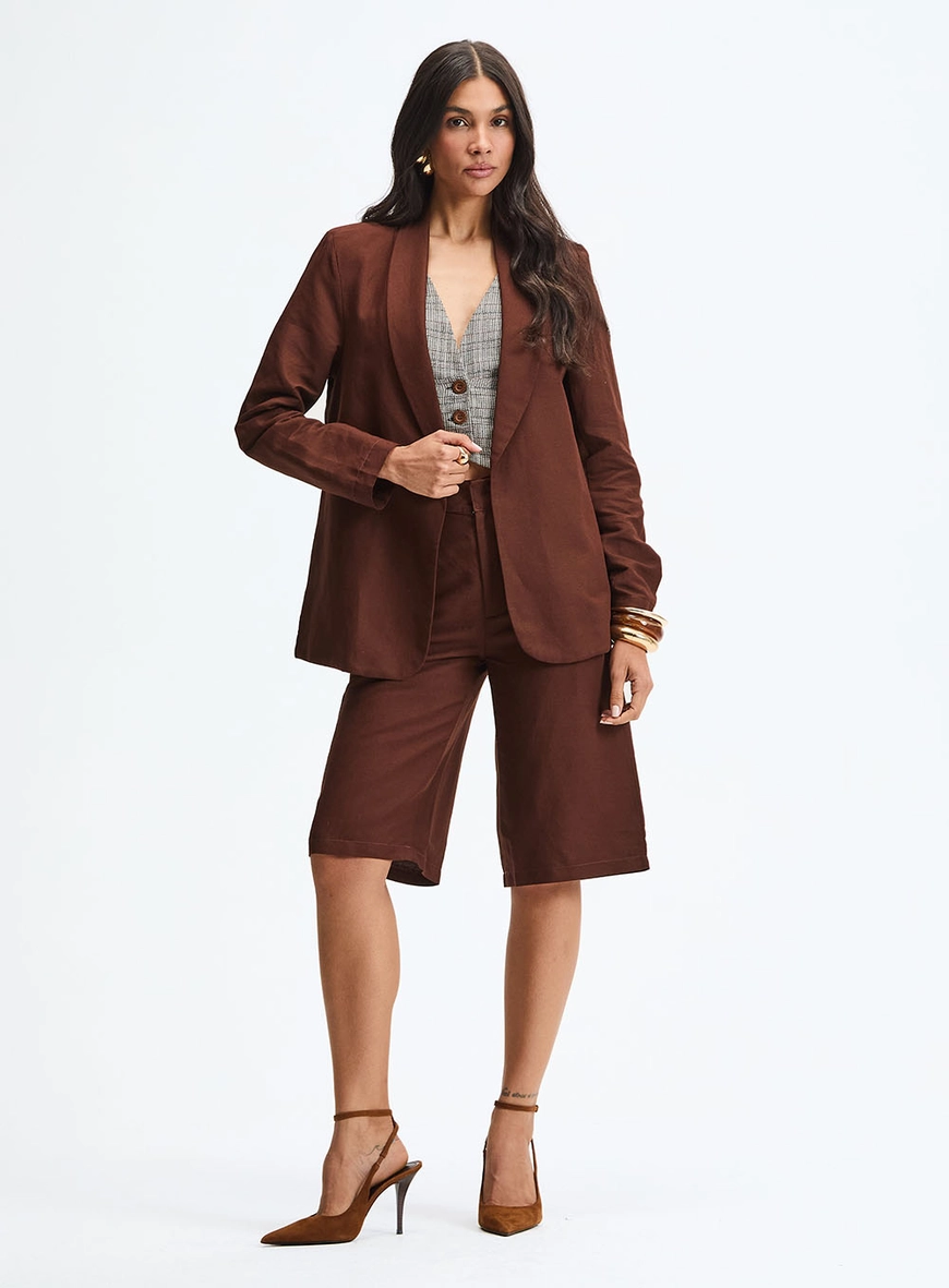 Blazer Comfort Com Linho Marrom 1