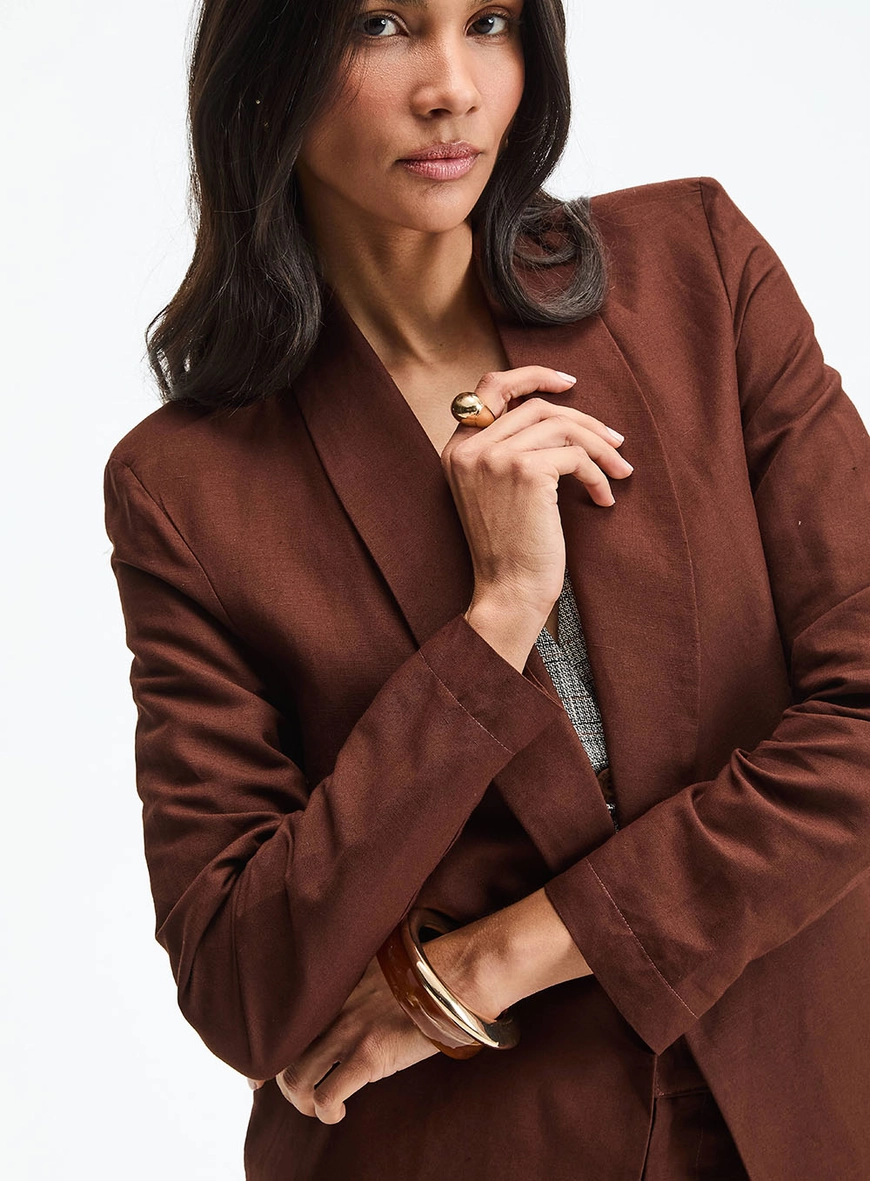 Blazer Comfort Com Linho Marrom 3