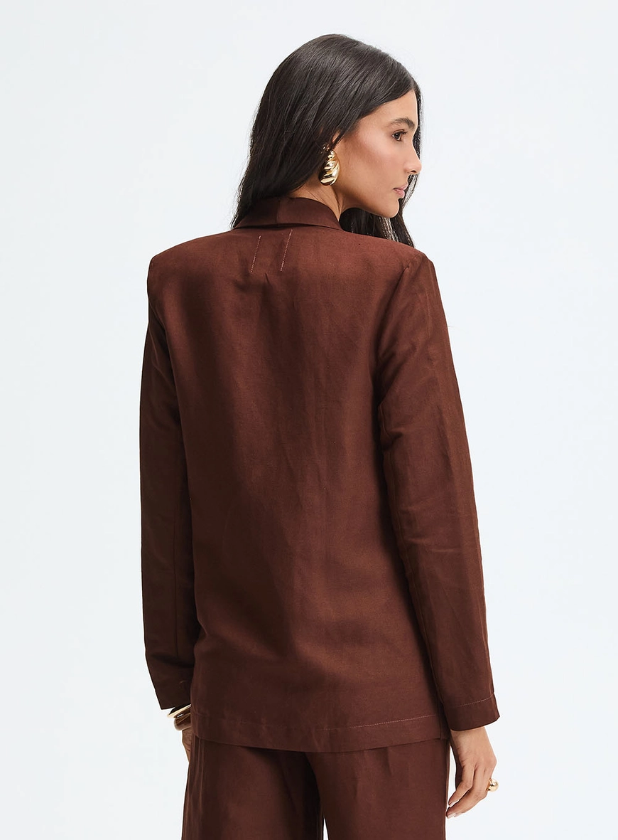 Blazer Comfort Com Linho Marrom 4