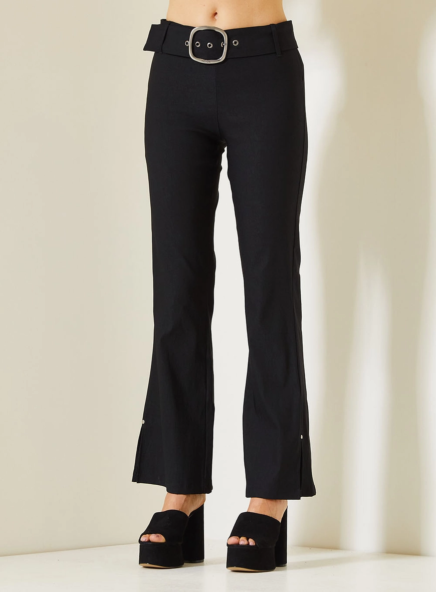 Calça Feminina Boot Cut Com Cinto Preto 2