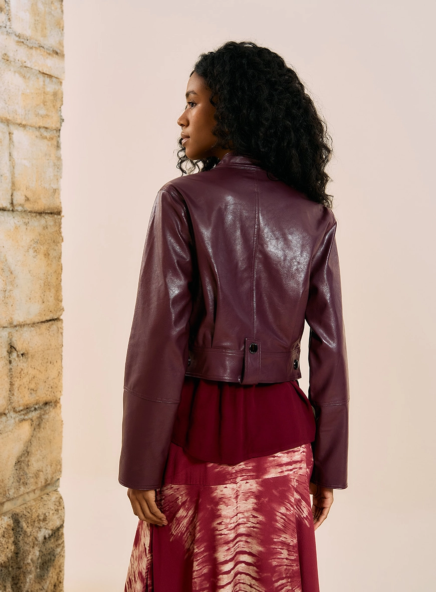 Jaqueta Cropped Pu Bordô 2
