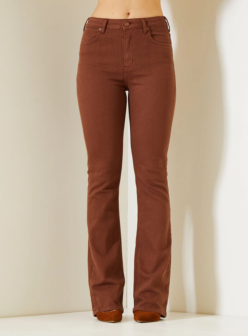 Calça Feminina Camila Com Cintura Alta Marrom 2
