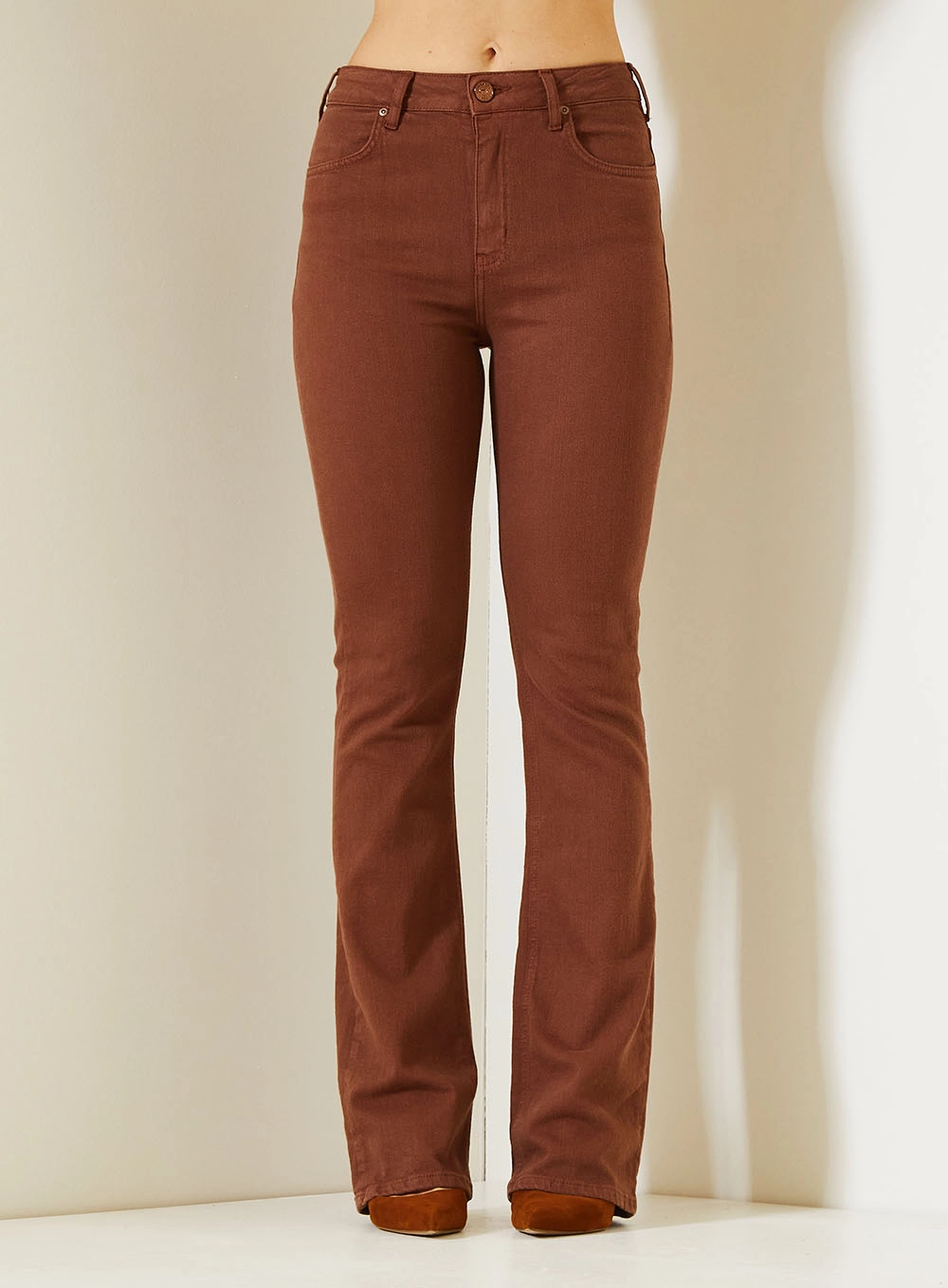 Calça Feminina Camila Com Cintura Alta Marrom 2