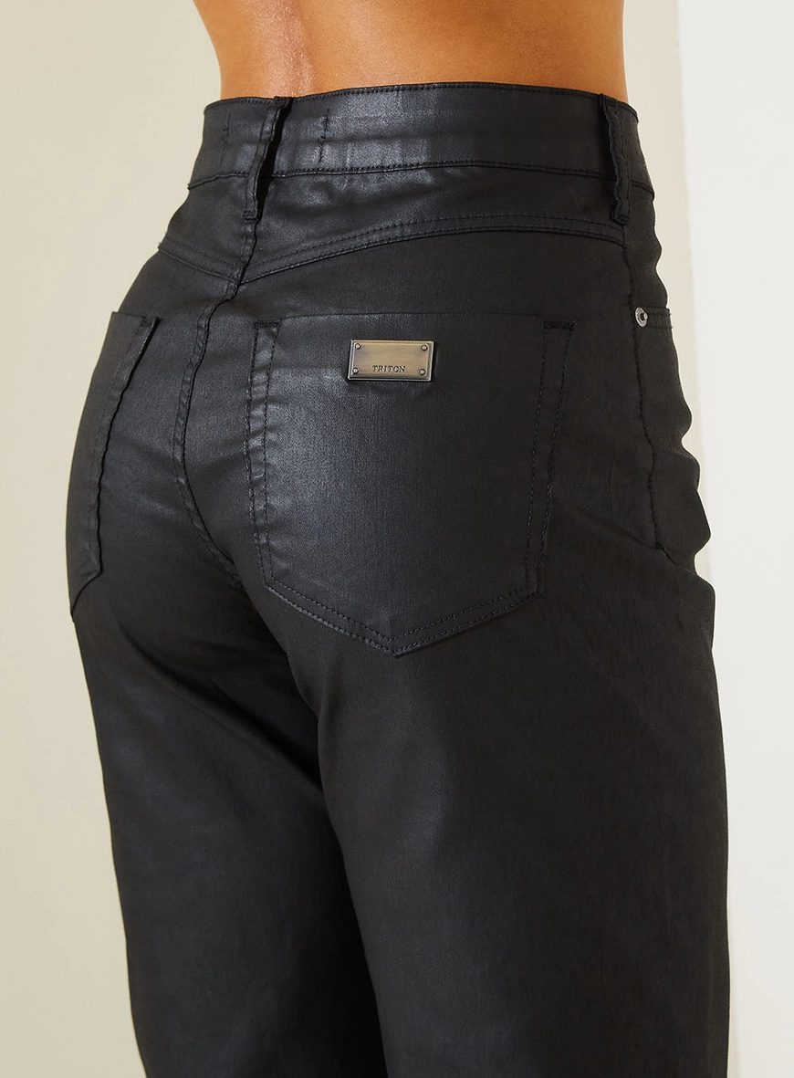 Calça Sarja Resinada Laura Com Cintura Alta Preto 3