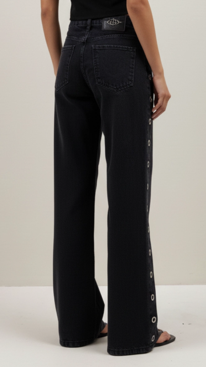 Calça Jeans Feminina Com Ilhós - New Loren Indigo Preto 2