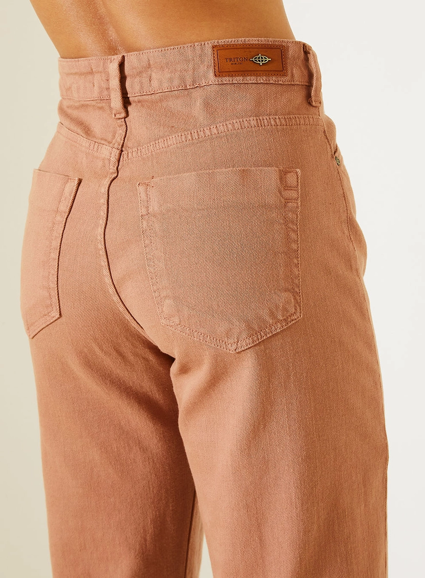 Calça Sarja Feminina Loren Com Cintura Alta Marrom 3