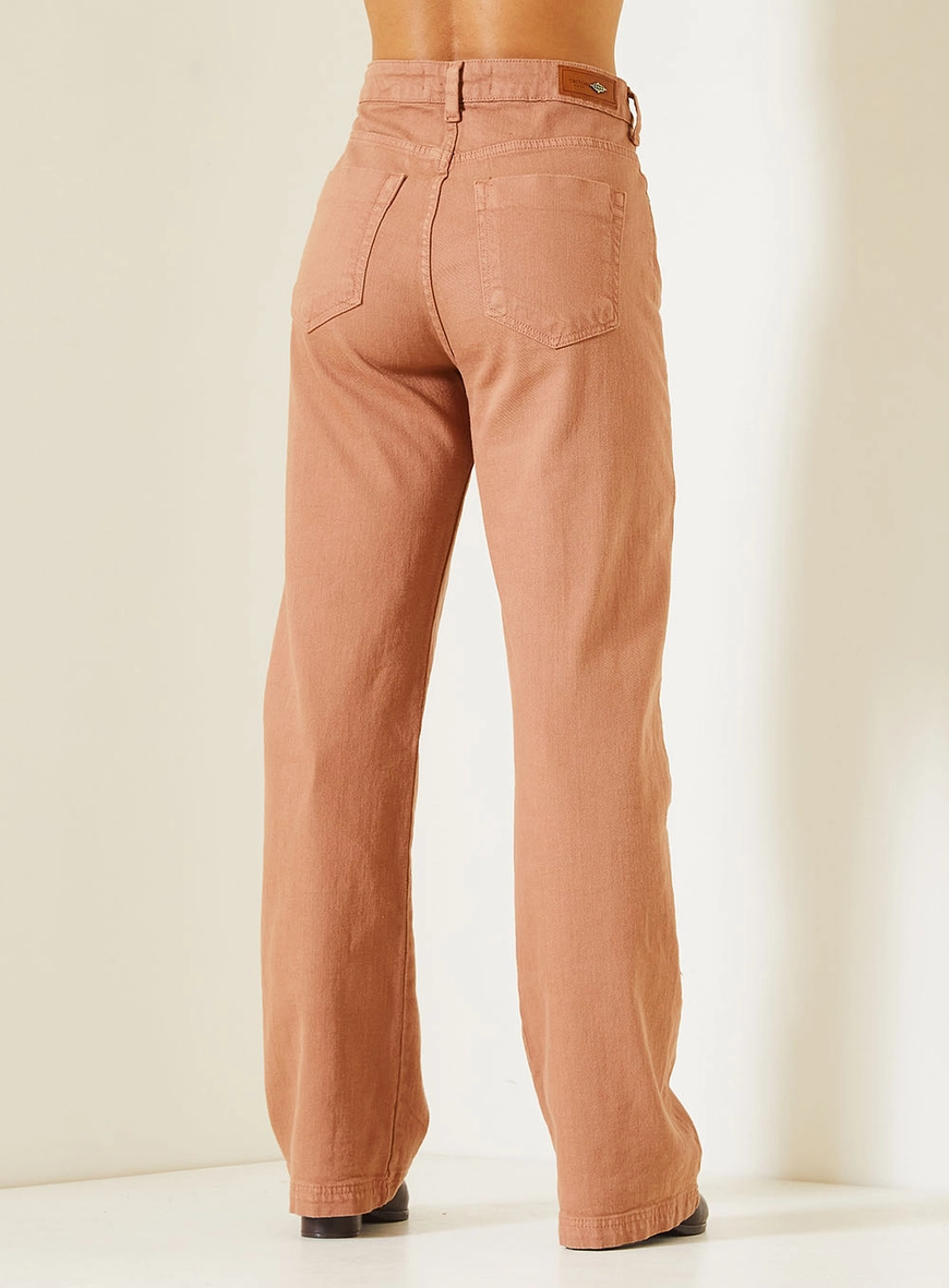 Calça Sarja Feminina Loren Com Cintura Alta Marrom 4