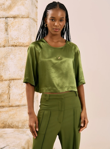 Camiseta Cropped Acetinada