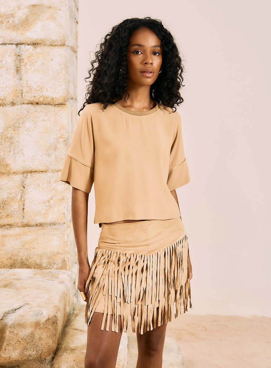 Camiseta Cropped Boxy Bege 1