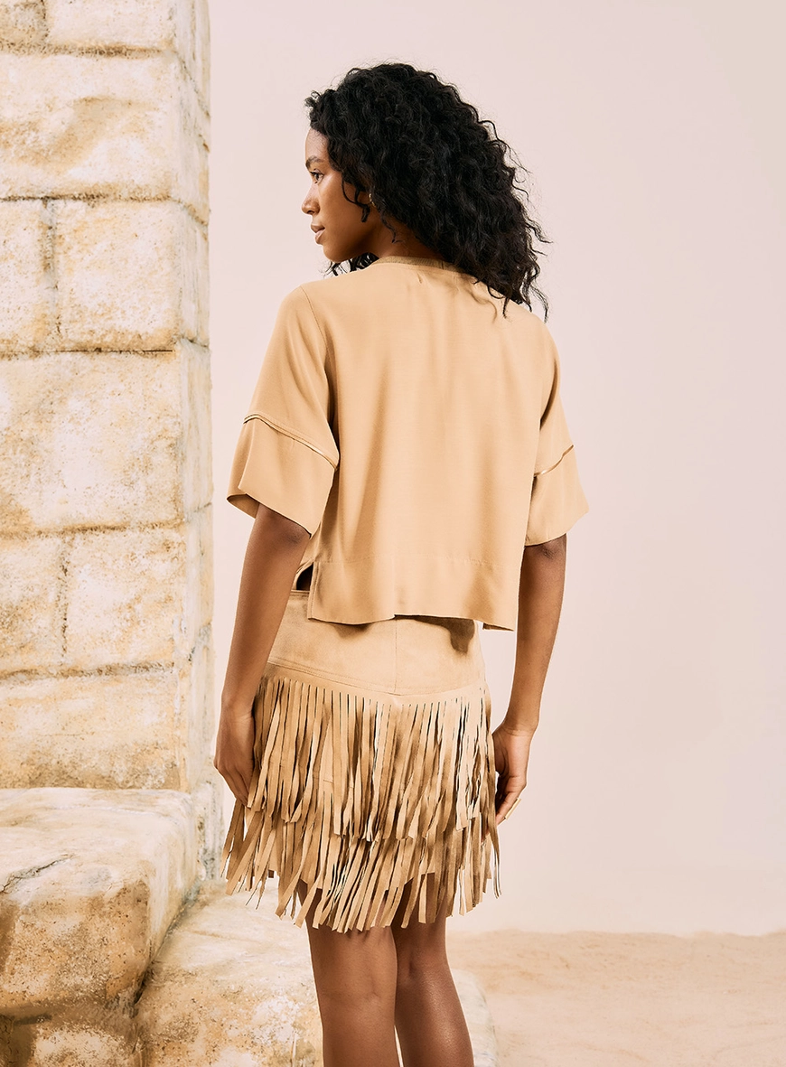 Camiseta Cropped Boxy Bege 3