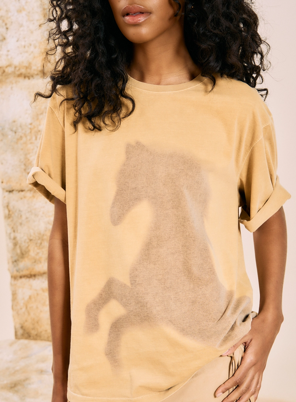 Camiseta Oversized Horse Print Bege 3