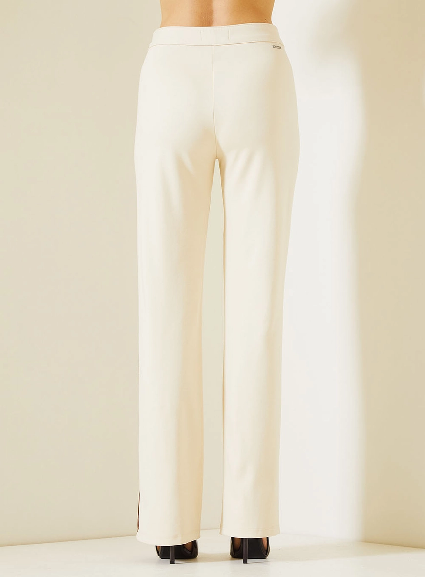 Calça Alfaiataria Feminina Linhas Contrastantes Bege 4