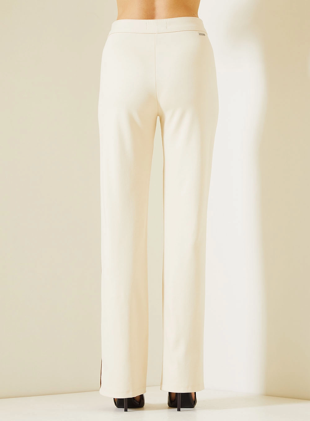 Calça Alfaiataria Feminina Linhas Contrastantes Bege 4
