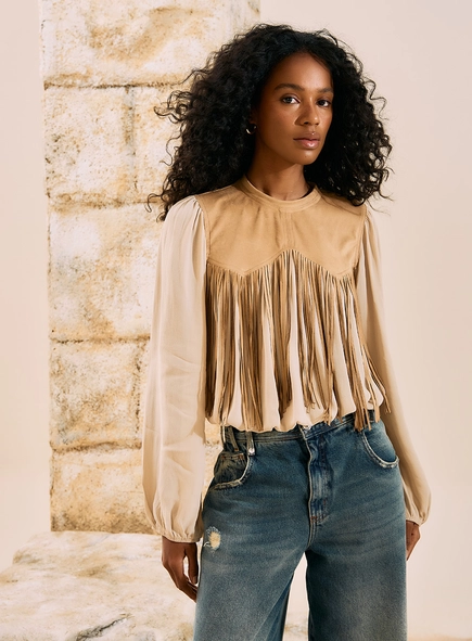Blusa Manga Longa Com Franjas