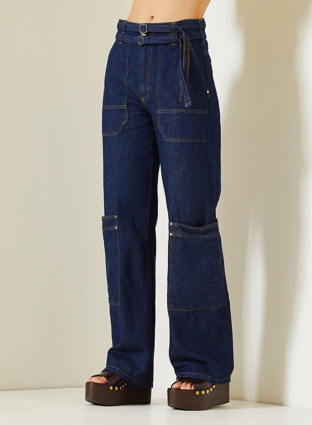 Calça Jeans Feminina New Loren Bolsos Cargo Índigo 2