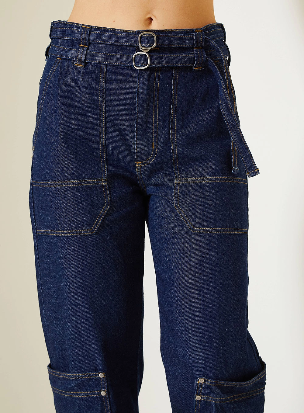 Calça Jeans Feminina New Loren Bolsos Cargo Índigo 3
