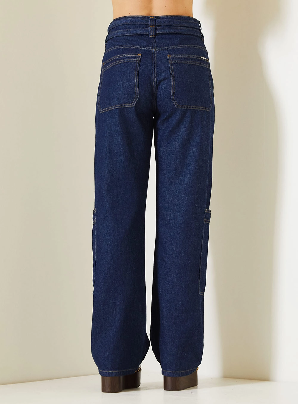 Calça Jeans Feminina New Loren Bolsos Cargo Índigo 4