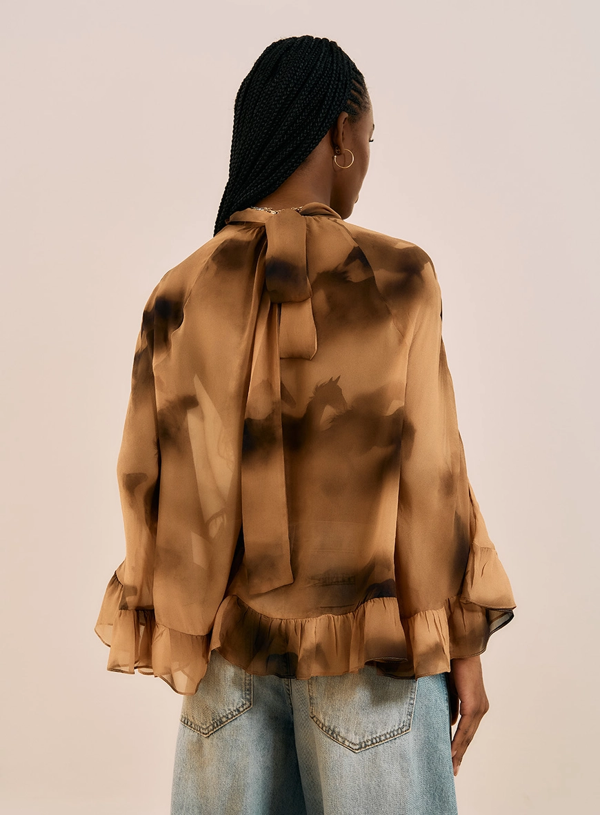 Blusa Fluída Estampada Com Babados Estampados 3