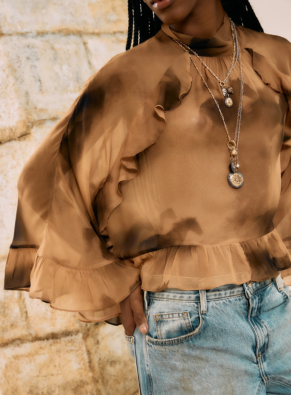 Blusa Fluída Estampada Com Babados Estampados 2
