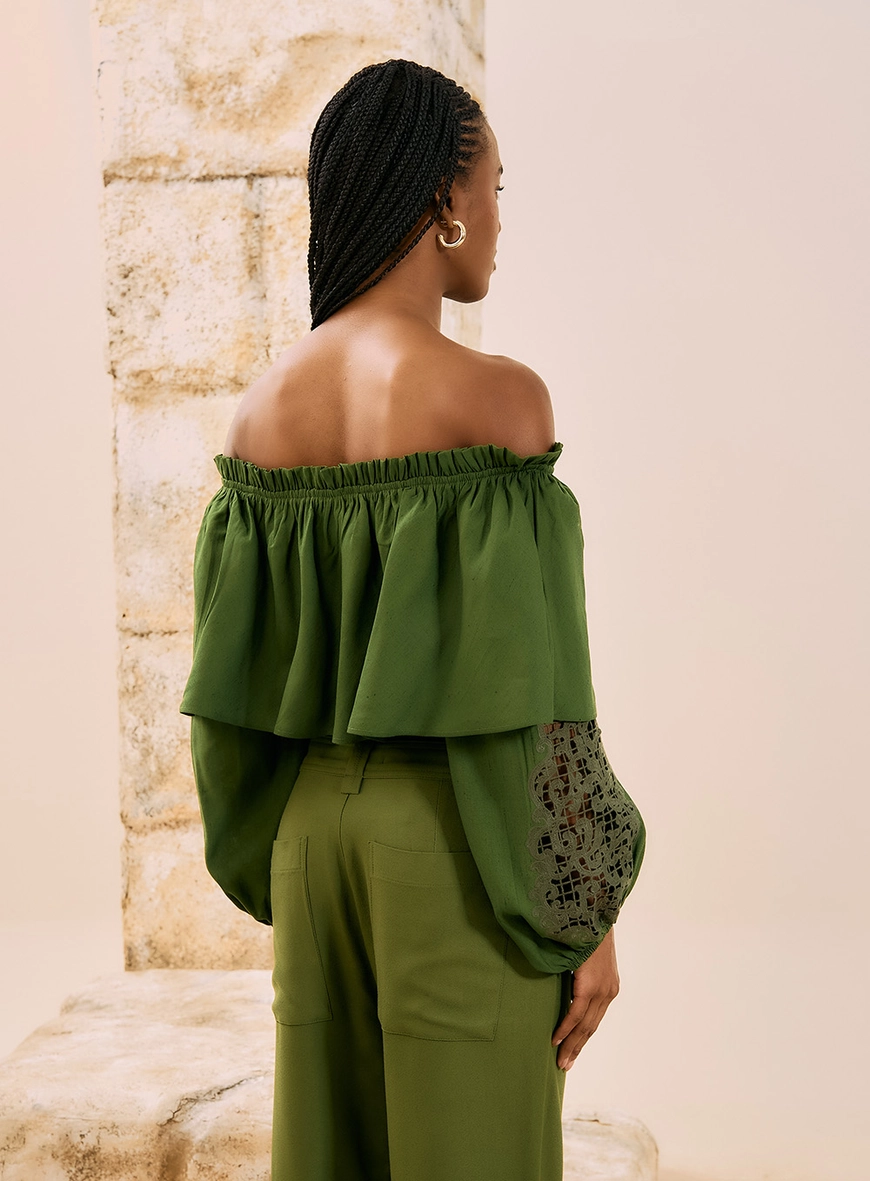 Blusa Cropped Ombro A Ombro Verde Serrano 2