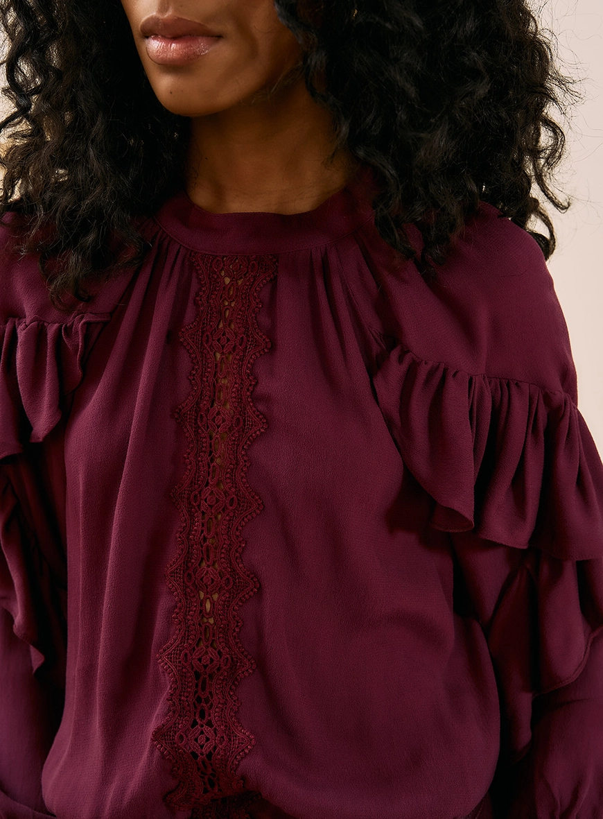 Blusa Manga Longa Com Bordado Bordô 2