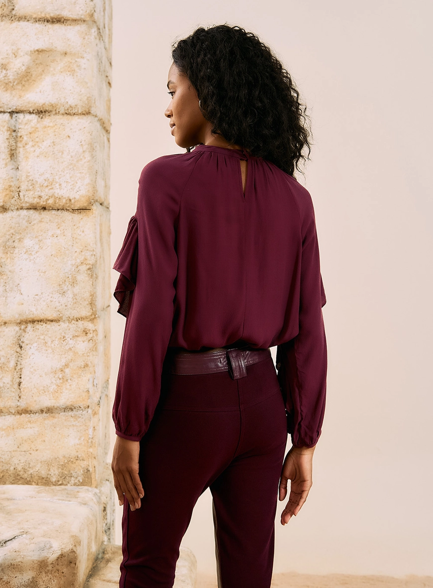 Blusa Manga Longa Com Bordado Bordô 3
