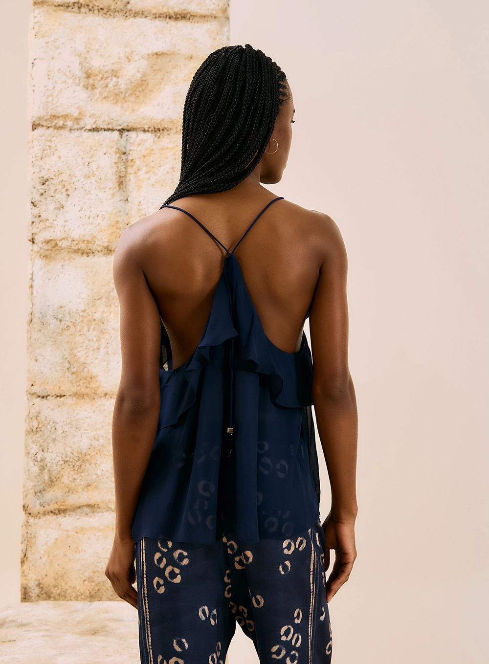 Blusa Com Babados E Alças Finas Azul 3