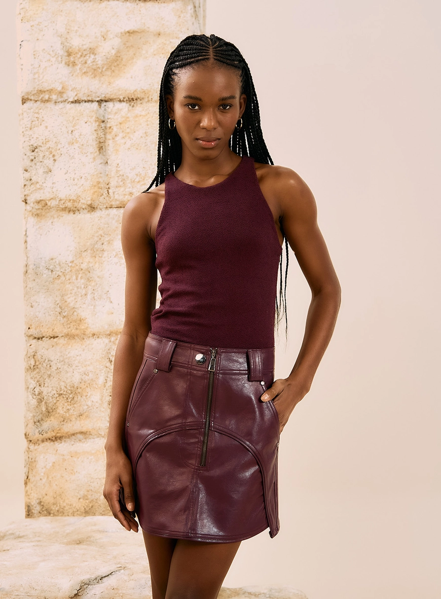 Blusa Ajustada Tricot Texturizado Bordô 1