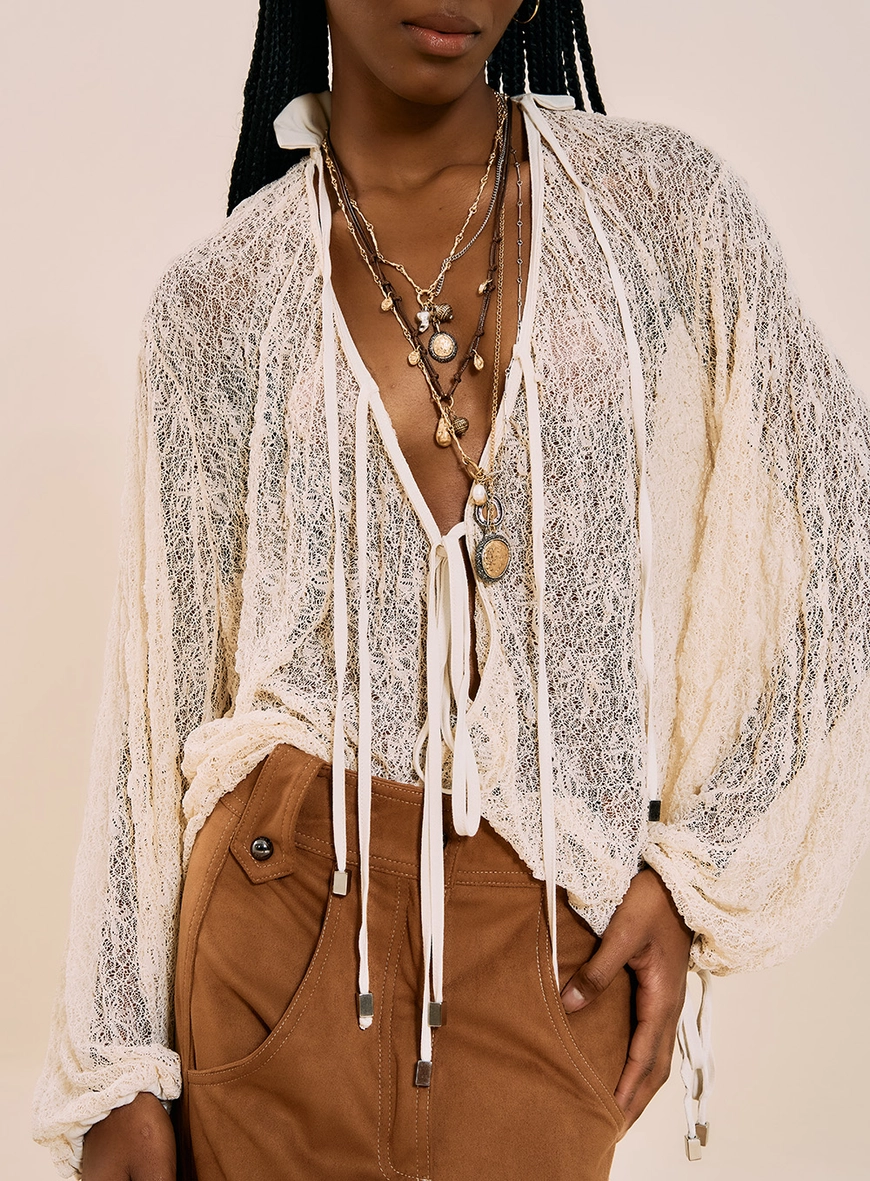 Blusa Em Renda Boho Bege Italian 2