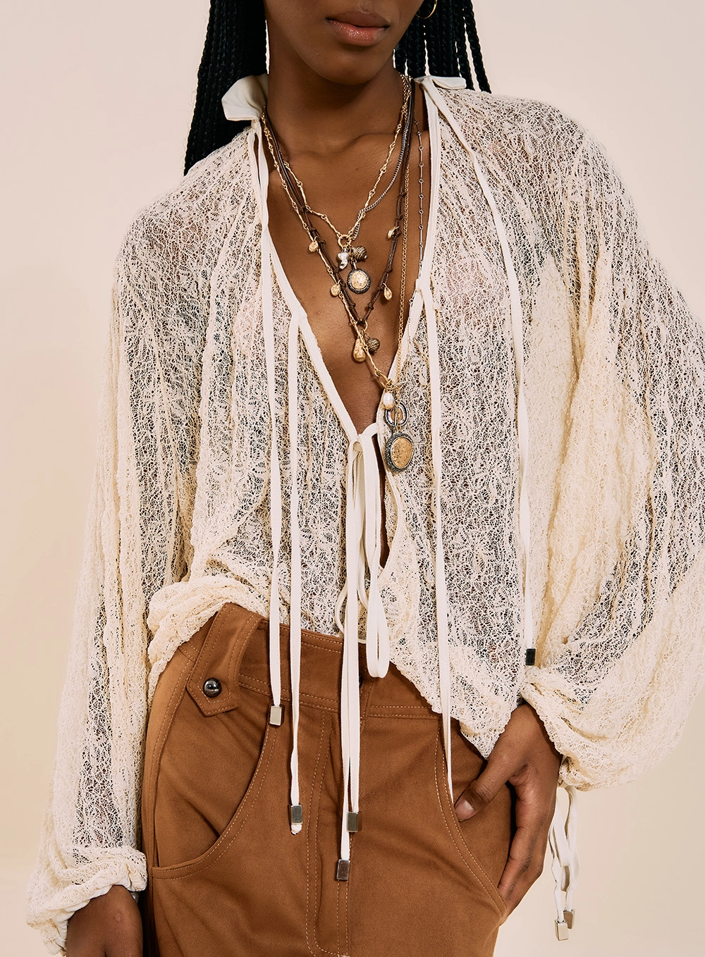 Blusa Em Renda Boho Bege Italian 2