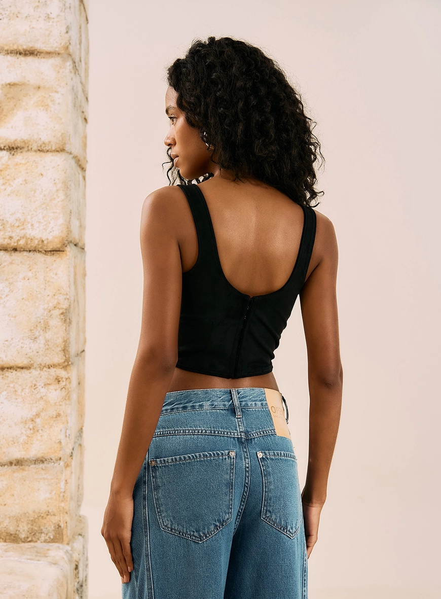 Blusa Corset Com Detalhes Em Crochê Preto 3