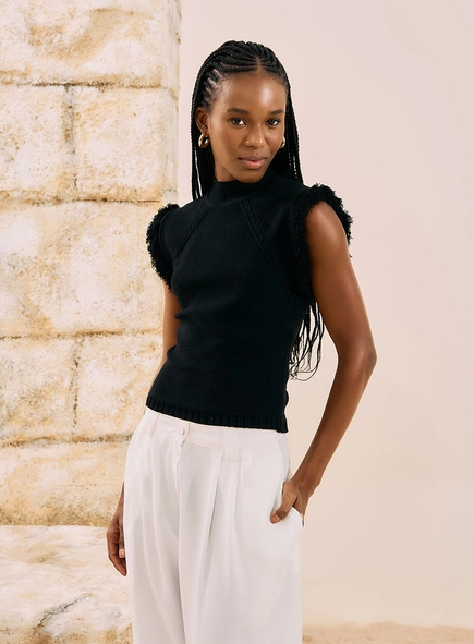 Blusa Em Tricot Com Franjas