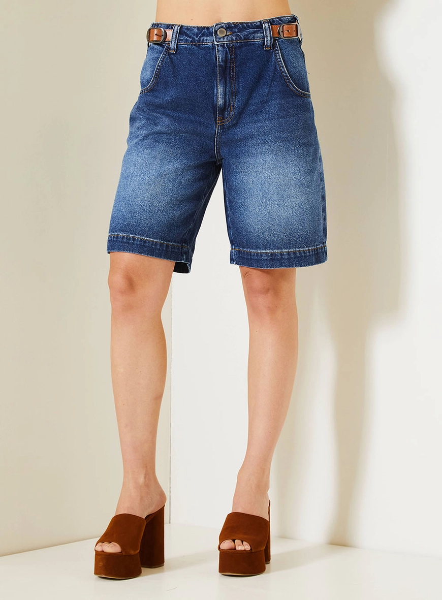 Bermuda Jeans Feminina Maite Com Mini Cinto Índigo 2